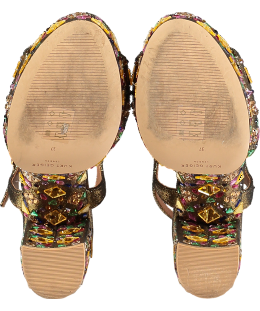 Kurt Geiger Metallic Kensington Crystal-embellished Platform-heel Faux-leather Sandals UK 4 EU 37 👠
