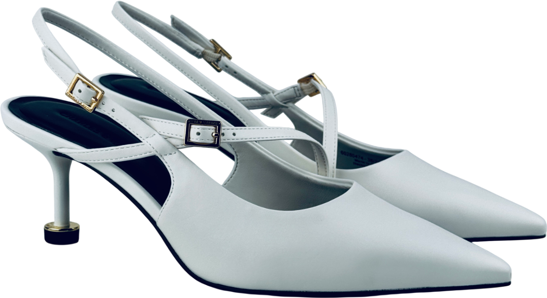 CHARLES & KEITH White Wynn Buckled Sculptural-heel Slingback Pumps UK 5 EU 38 👠