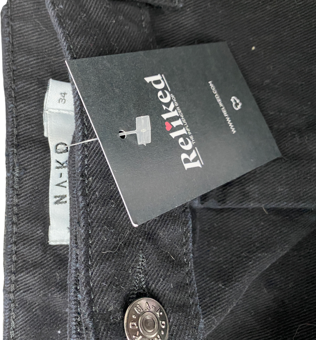 NA-KD Black Denim Slit Maxi Skirt UK 6