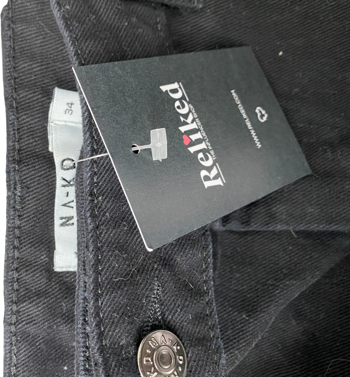 NA-KD Black Denim Slit Maxi Skirt UK 6