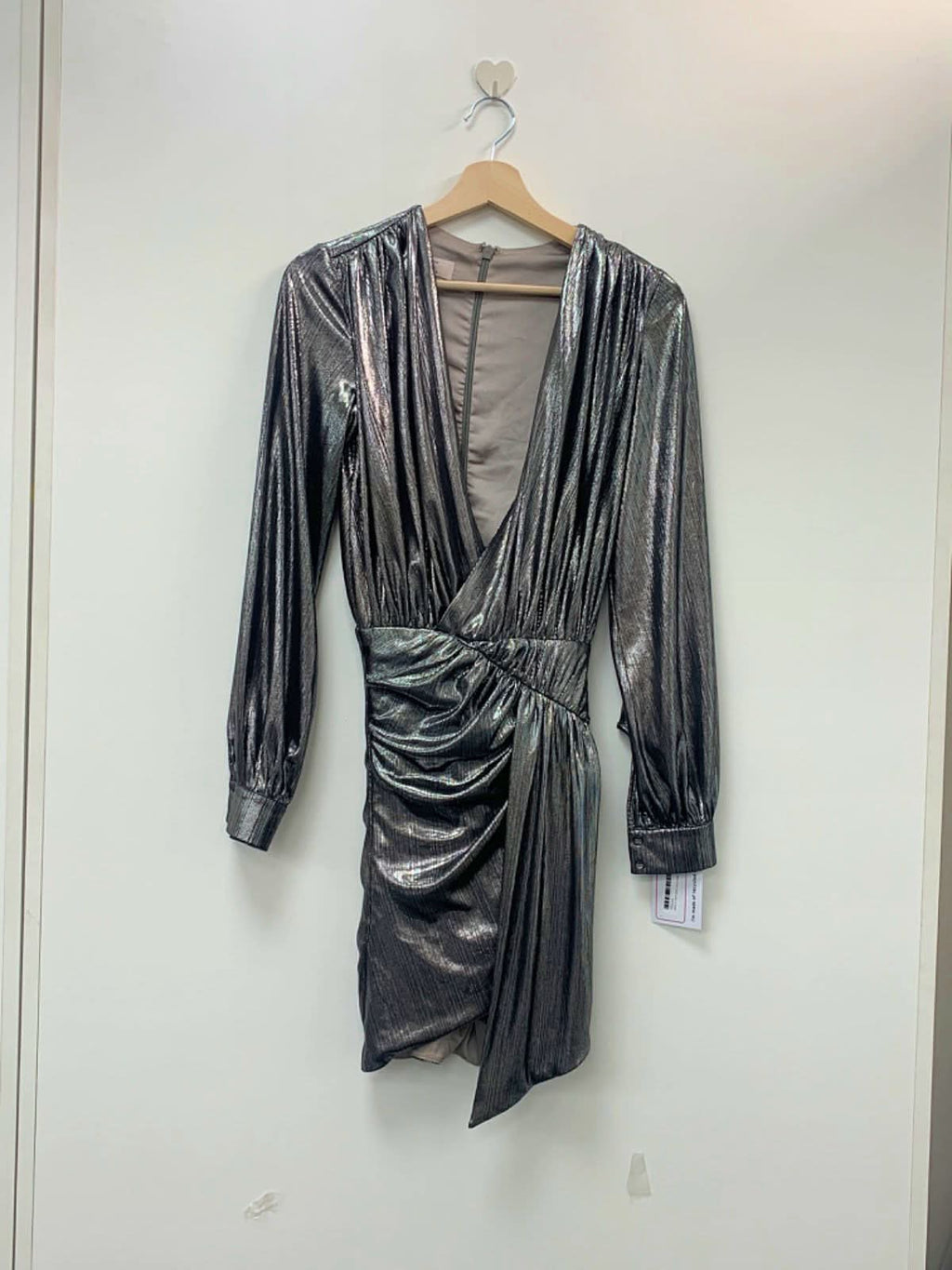 House of CB Silver Metallic Ruched Mini Dress XS