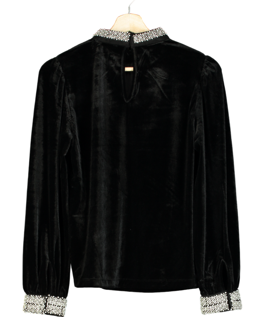 Monsoon Black Tate Pearl embellished Trim Velvet Top UK S