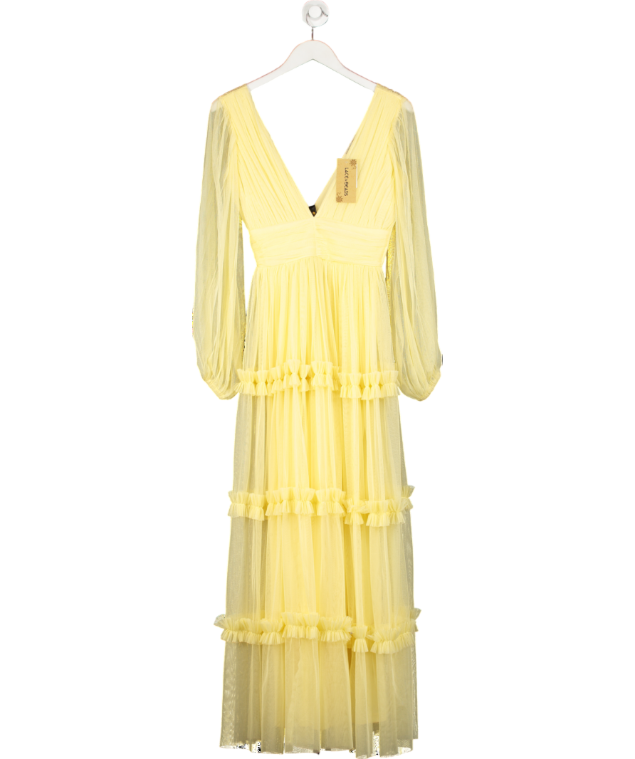 Lace & Beads Yellow Lydia Maxi Dress UK 4
