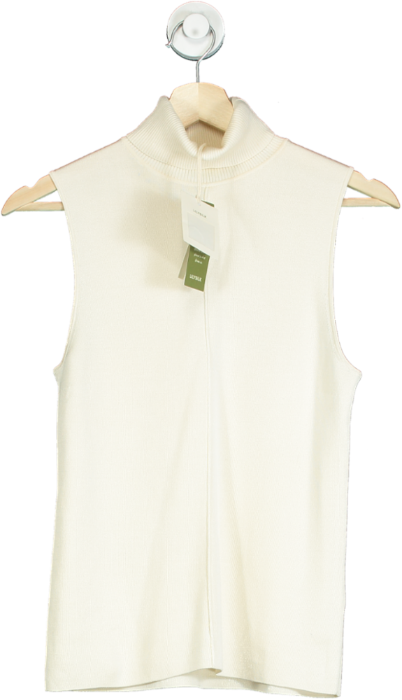 LilySilk White Knitted Turtleneck Sleeveless Top UK S