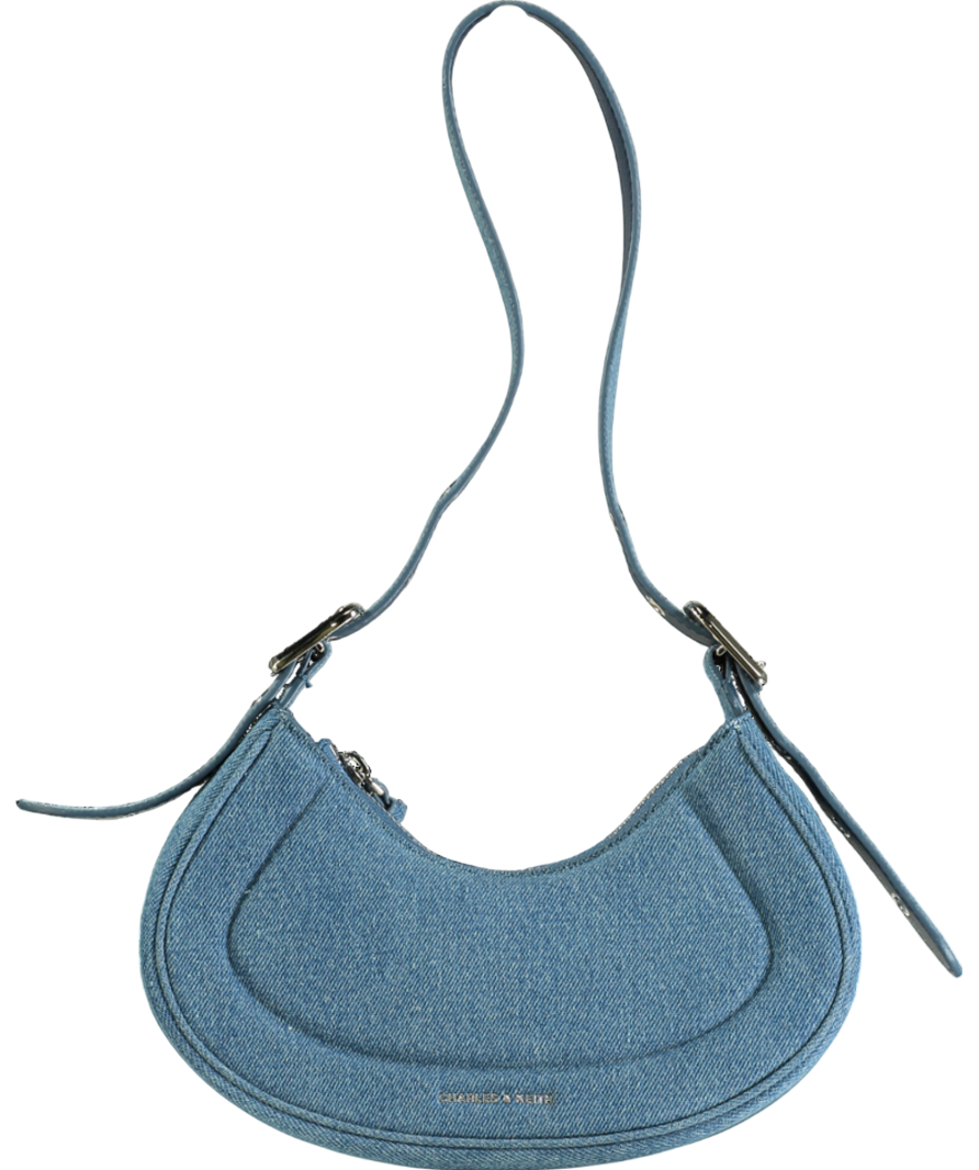 Charles & Keith Blue Petra Curved Denim Shoulder Bag