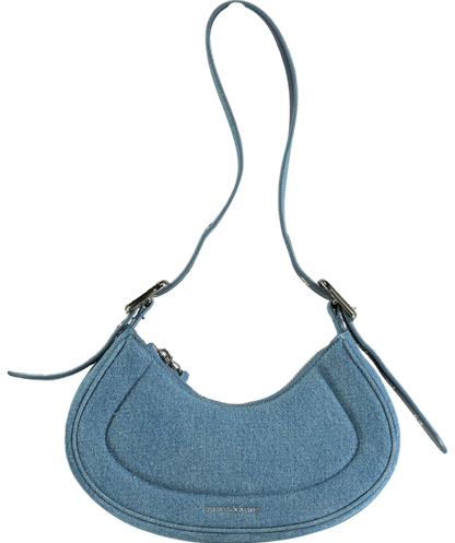 Charles & Keith Blue Petra Curved Denim Shoulder Bag