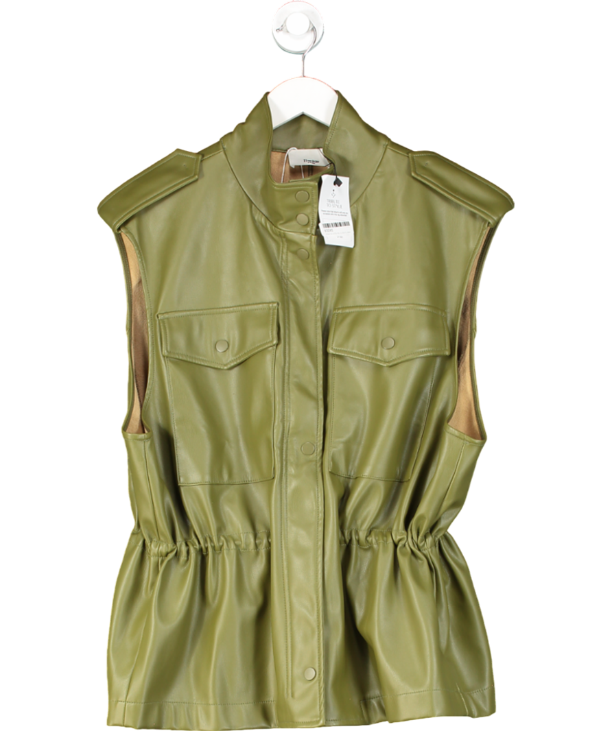 FRANKIE SHOP Olive Green Ines Vegan Leather Cargo Vest UK XS/S