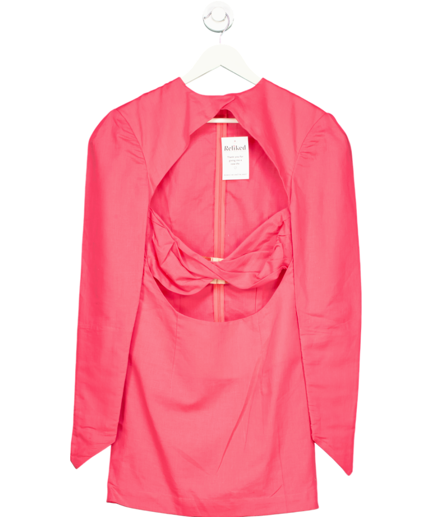 J'Amemme Pink Athena Long Sleeve Cut Out Linen Mini Dress UK XS/S
