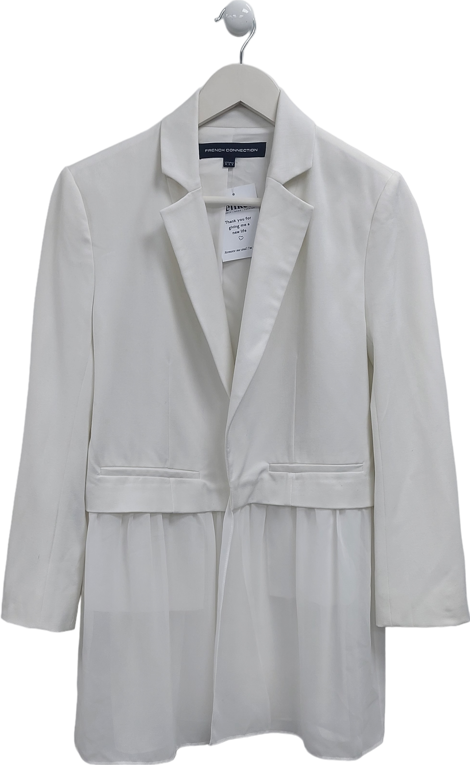 French Connection White Open Blazer With Soft Ruffle UK 10