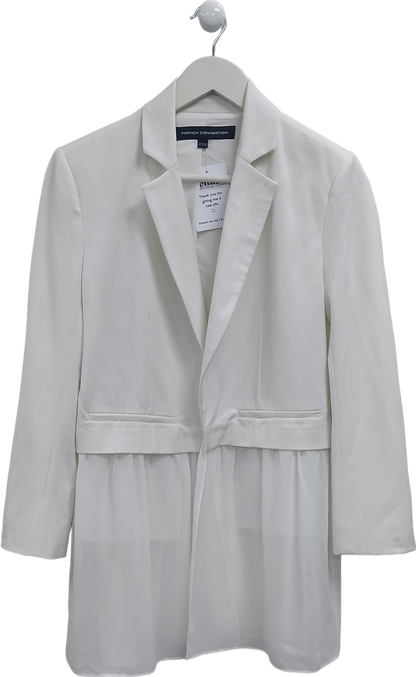 French Connection White Open Blazer With Soft Ruffle UK 10