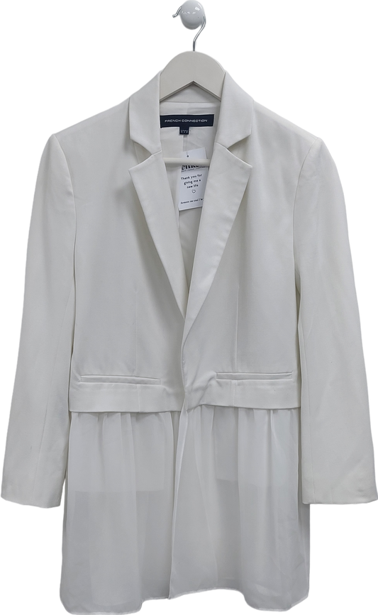 French Connection White Open Blazer With Soft Ruffle UK 10