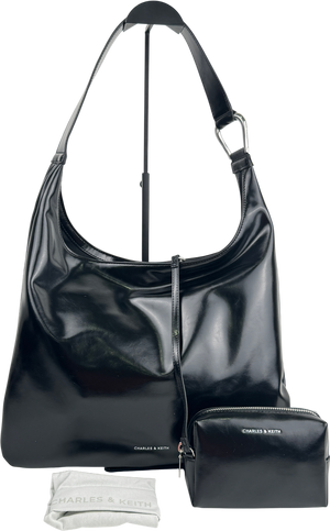 CHARLES & KEITH Black Lumen Slouchy Hobo Bag - Noir
