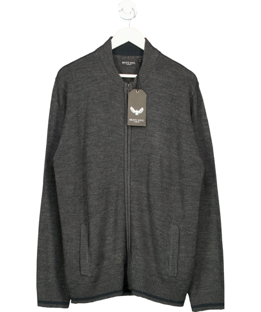Brave Soul Grey Knitted Jacket With Baseball Collar UK XL