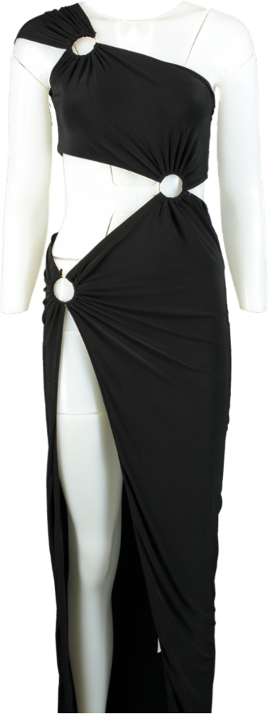 Misspap Black Recycled Slinky Ring Detail Maxi Dress UK 12