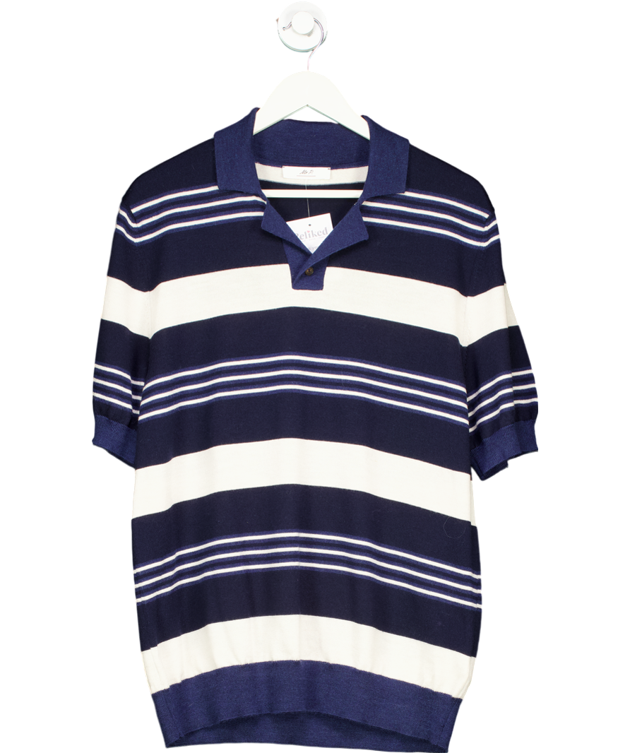 Mr Porter Blue Camp-collar Striped 100% Merino Wool Polo Shirt UK XL