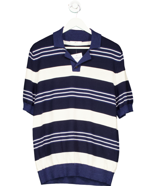 Mr Porter Blue Camp-collar Striped 100% Merino Wool Polo Shirt UK XL