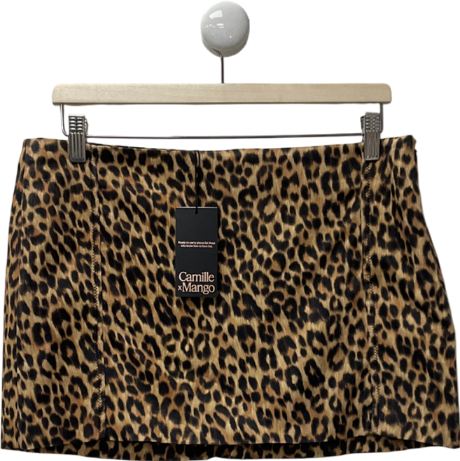 MANGO Brown Animal-print Satin Skirt UK M