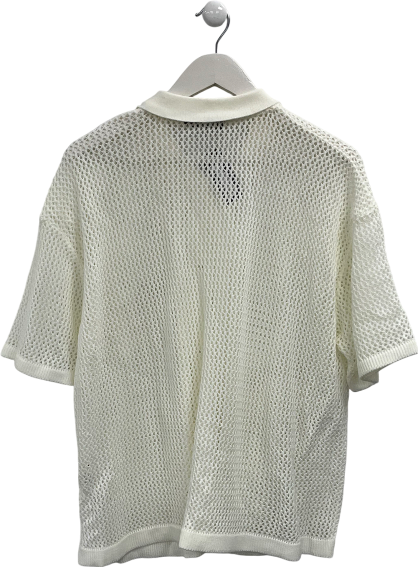 boohooMan Beige Oversized Boxy Fit Crochet Shirt UK L