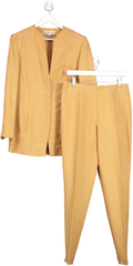 Cerruti 1981 Yellow Single Breasted Collarless Jacket And Straight Leg Trouser set UK 16