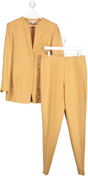Cerruti 1981 Yellow Single Breasted Collarless Jacket And Straight Leg Trouser set UK 16