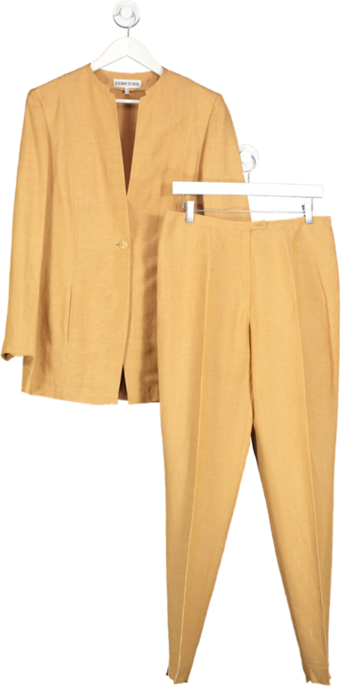 Cerruti 1981 Yellow Single Breasted Collarless Jacket And Straight Leg Trouser set UK 16