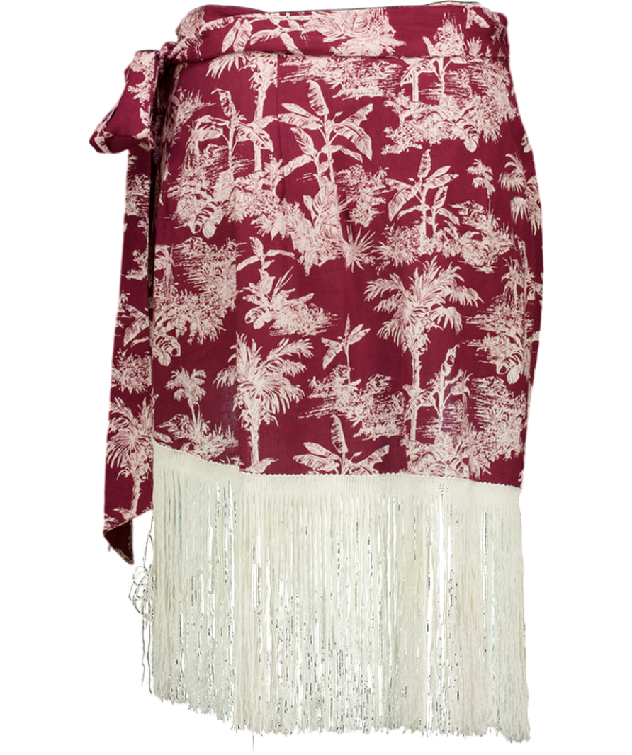 Miss June Burgundy Red Bohemian Amor Fringed Wrap Mini Skirt One Size