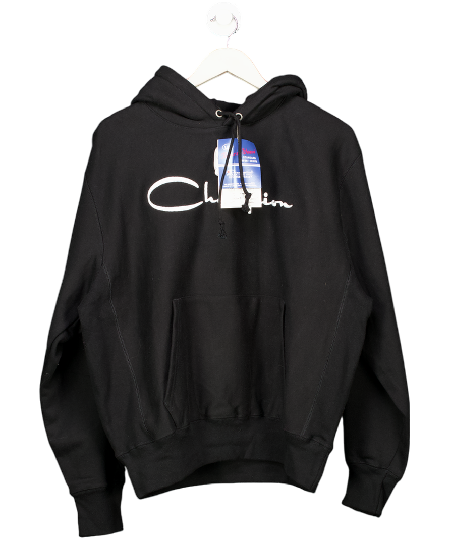 Champion Fleece Hoodie Script Logo Black UK M