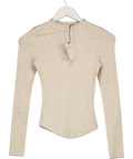 River Island Beige Long Sleeve Ribbed Crew Neck Top UK XS