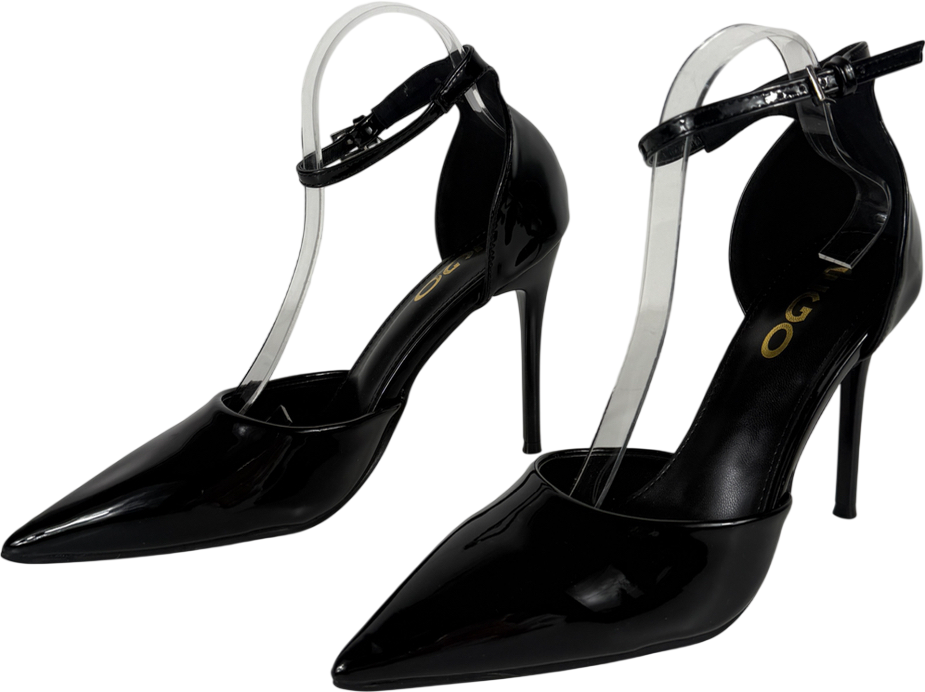 Ego Weekly Ankle Strap Pointed Toe Stiletto Heel In Black Patent UK 6 EU 39 👠