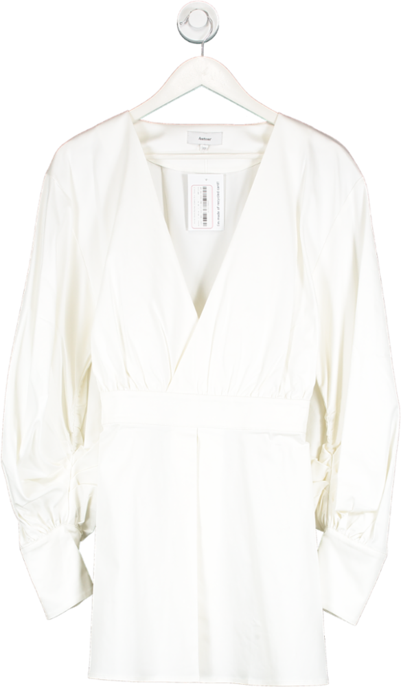 Auteur White Cotton Blend Ruched Sleeve Mini Dress UK XS