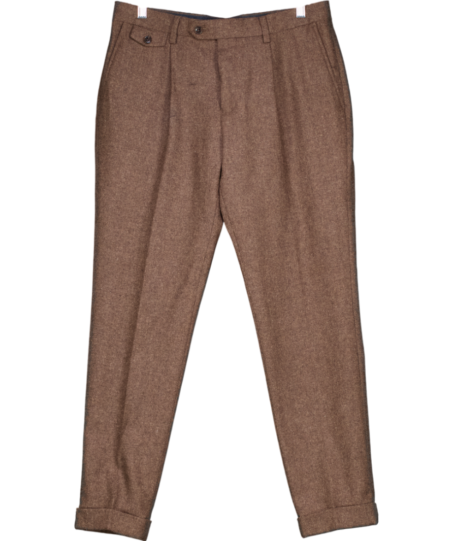 joules Brown Slim Fit Texture Suit Trousers L29 W32