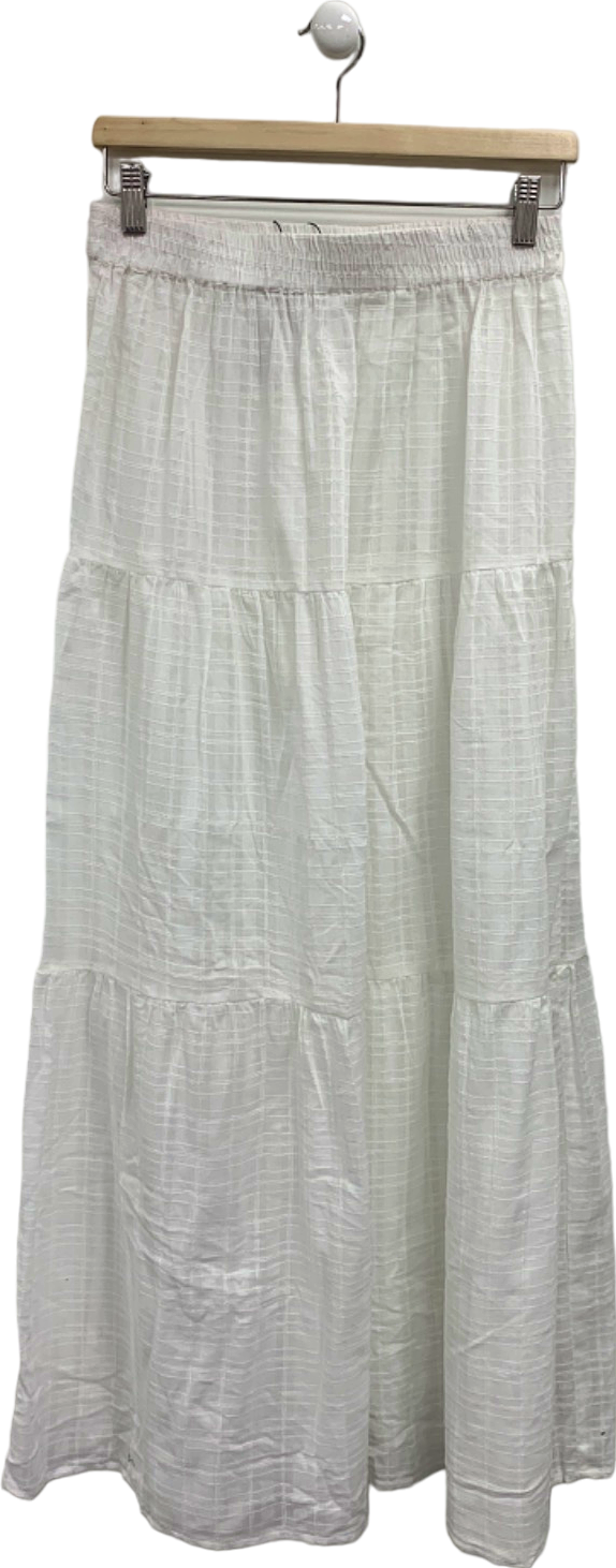 Boohoo White Tiered Maxi Skirt UK 12