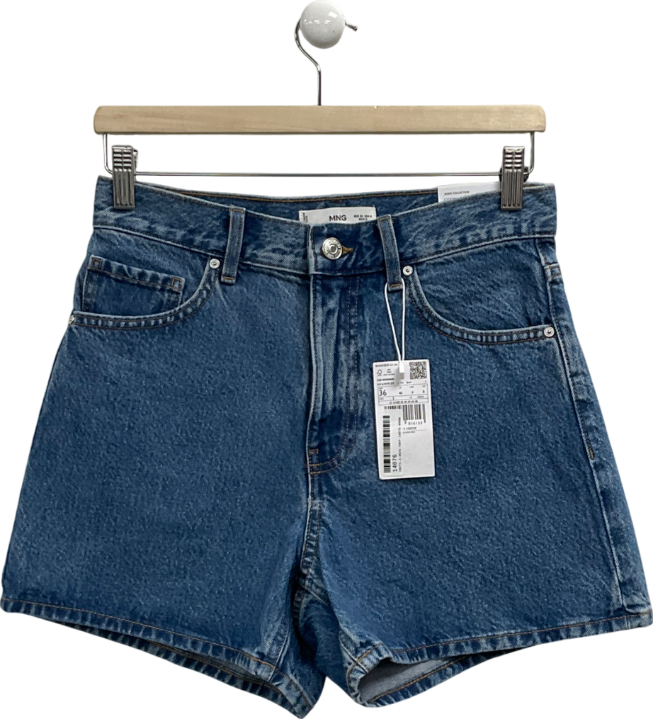MANGO Blue High Waist Straight Shorts UK 8