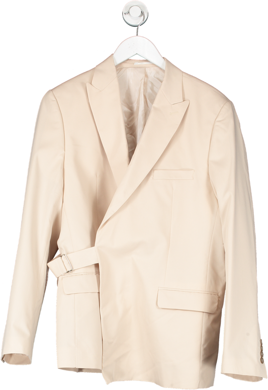 boohooMan Beige Double Breasted Belted Slim Suit Jacket UK 10