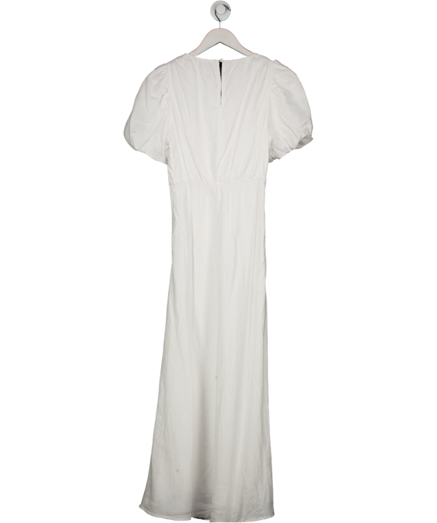 DISSH White Linen Lined Puff Sleeve Midi Dress UK 8