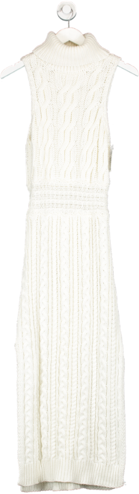 NA-KD Cream Cable Knitted Long High Neck Dress UK XL