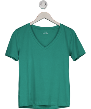 MANGO Green V-neck Cotton T-shirt UK XS