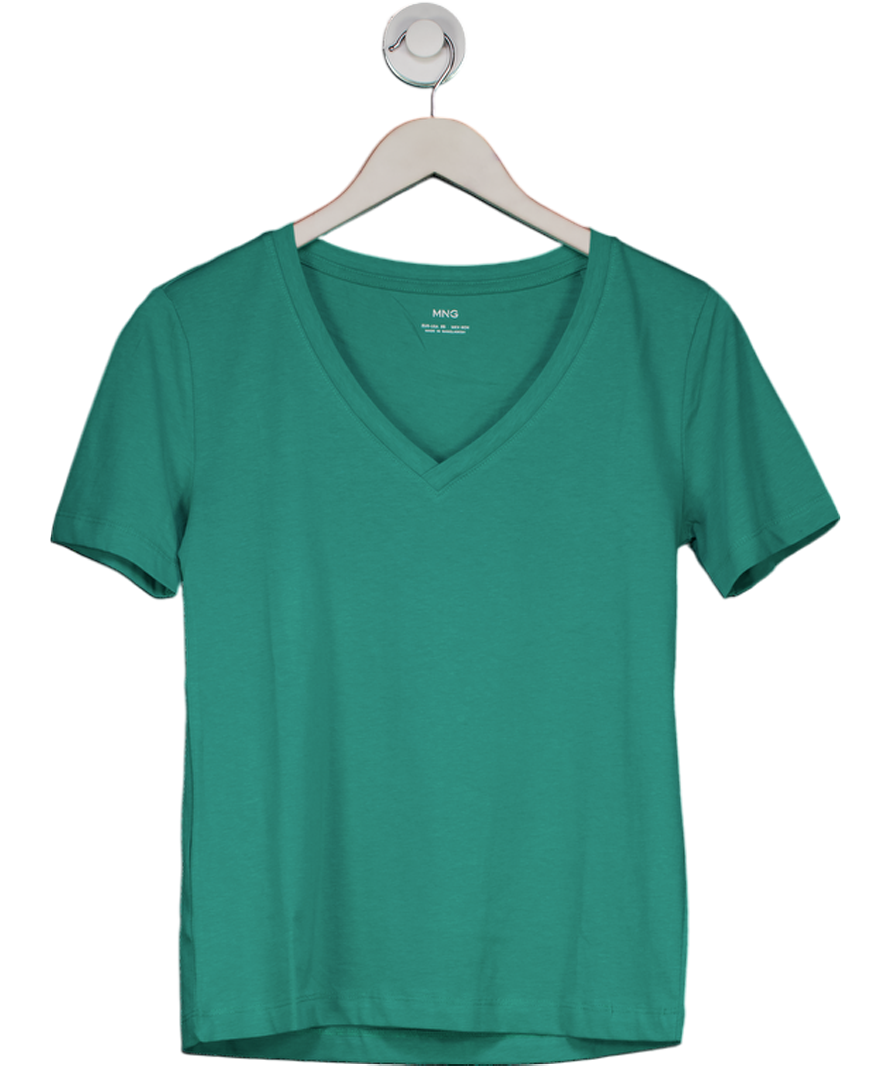 MANGO Green V-neck Cotton T-shirt UK XS