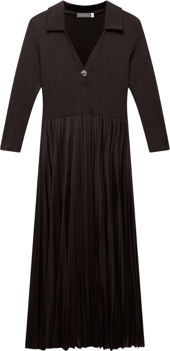 Mint Velvet Chocolate Brown Jersey Collar Midi Dress UK XS