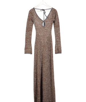 Asta Resort Brown Fiona Long Sleeve Keyhole Dress - Tobacco Sequin UK XS
