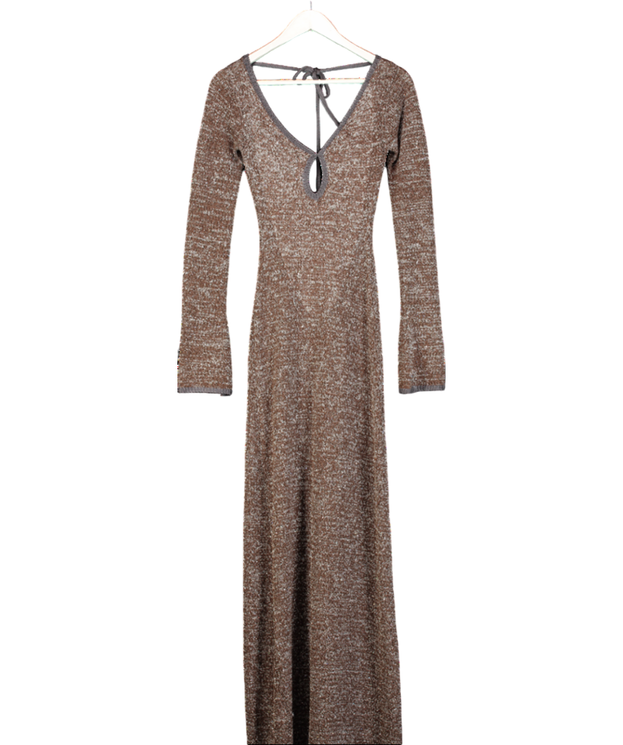 Asta Reort Brown Fiona Long Sleeve Keyhole Dress - Tobacco Sequin UK XS