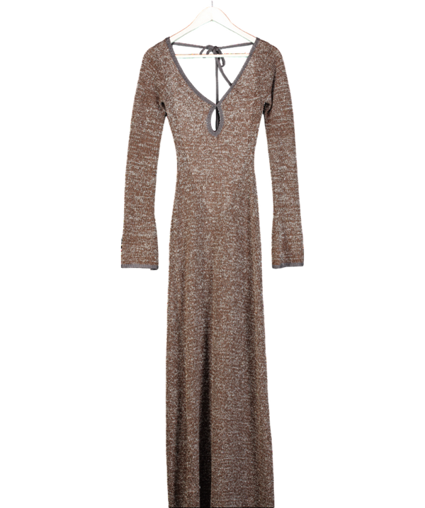 Asta Resort Brown Fiona Long Sleeve Keyhole Dress - Tobacco Sequin UK XS