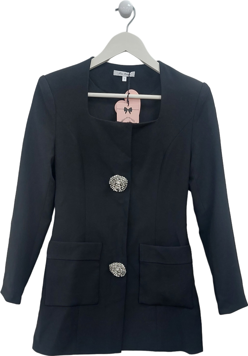 Miss Rosier Black Diamanté Embellushed Single Breasted Blazer Dress UK S