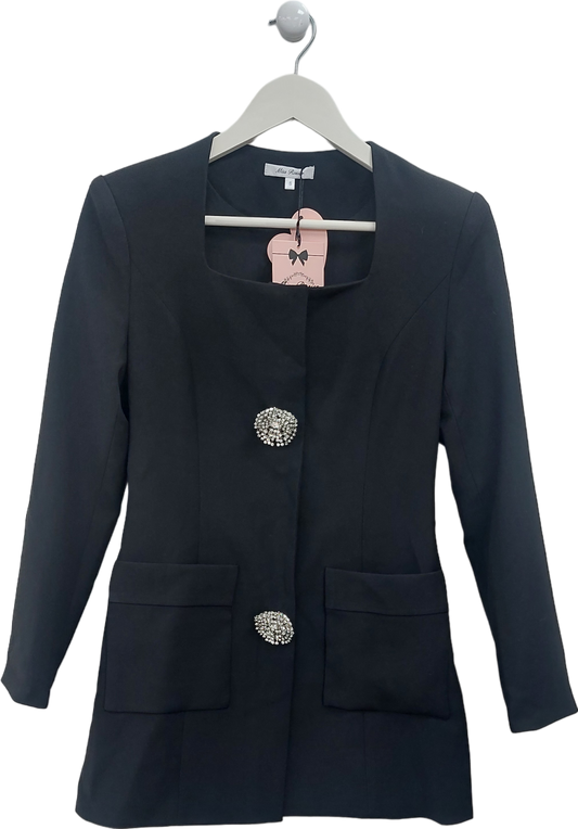 Miss Rosier Black Diamanté Embellushed Single Breasted Blazer Dress UK S