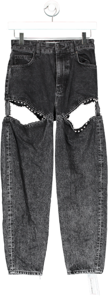 Bershka Black Denim Cut Out Diamante Jeans UK 6