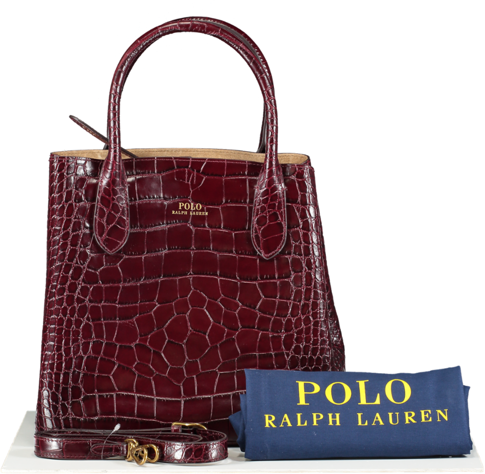 Polo Ralph Lauren Burgundy Medium Croc-embossed Leather Tote Bag