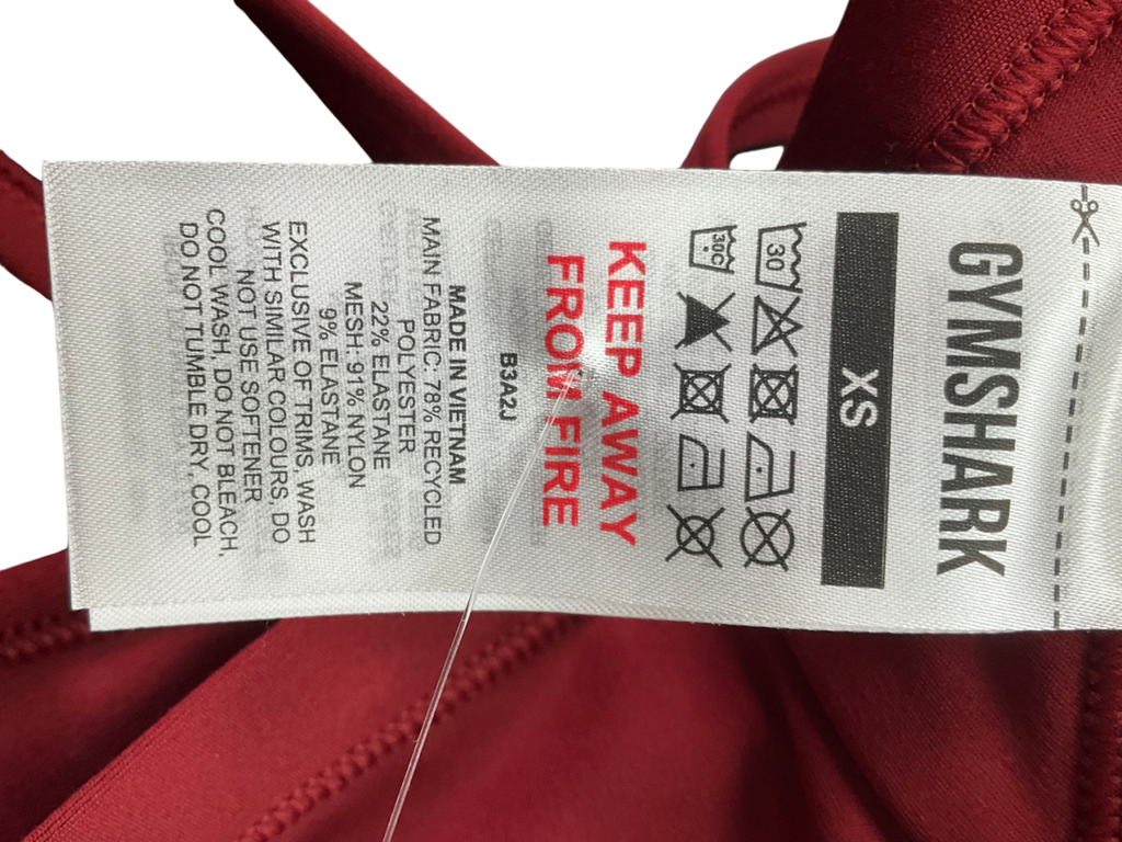 gymshark Red Ruched Strappy Sports Bra UK XS