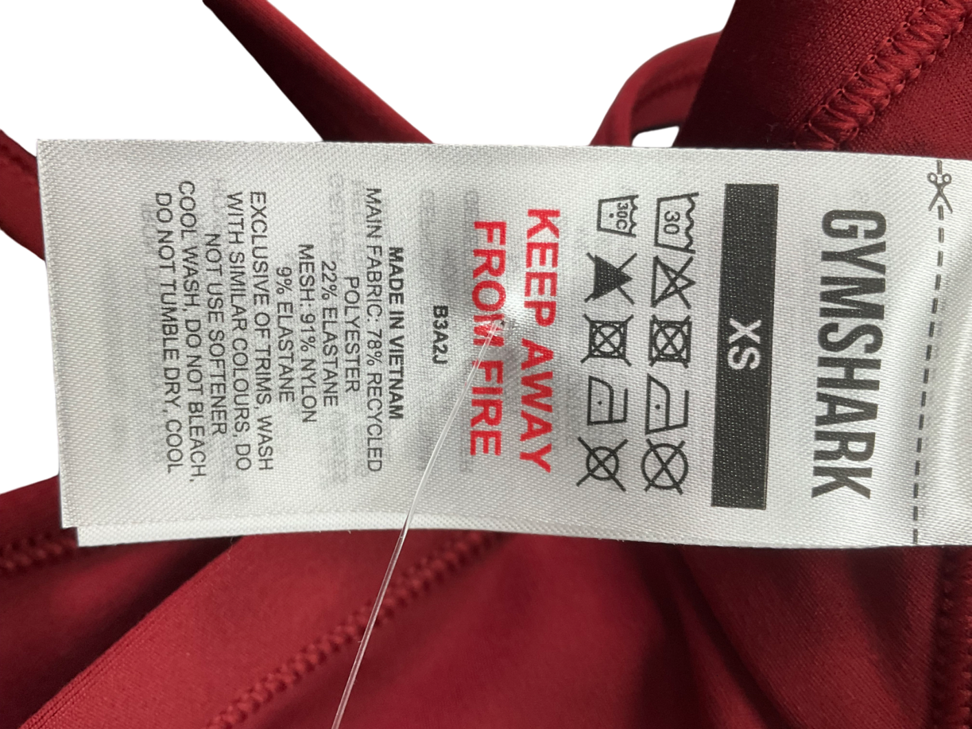 gymshark Red Ruched Strappy Sports Bra UK XS