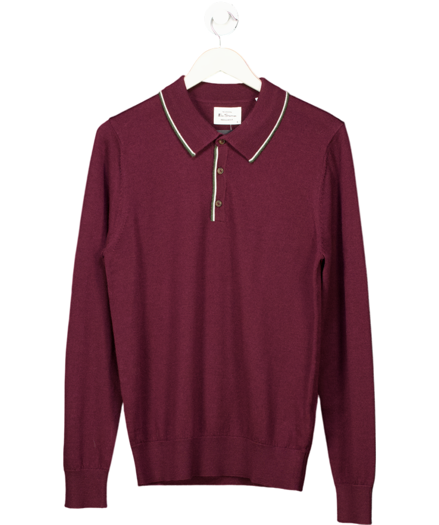 Ben Sherman Red Tipped Merino Wool Polo In Dark Wine UK S
