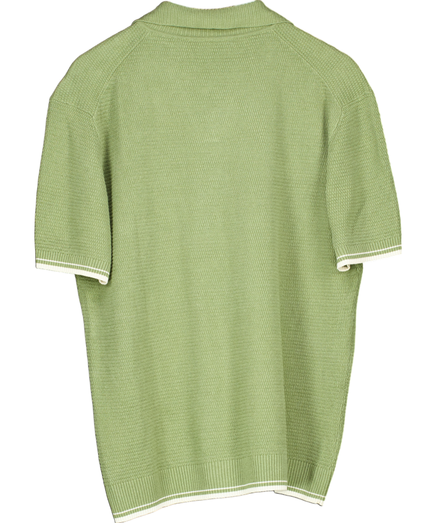 Mr P Green Honeycomb Knit Linen And Cotton Blend Polo Shirt UK M